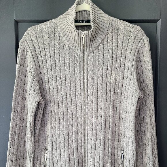 Lauren Ralph Lauren Cable-Knit Zip-Up Cardigan Size L - Picture 1 of 5